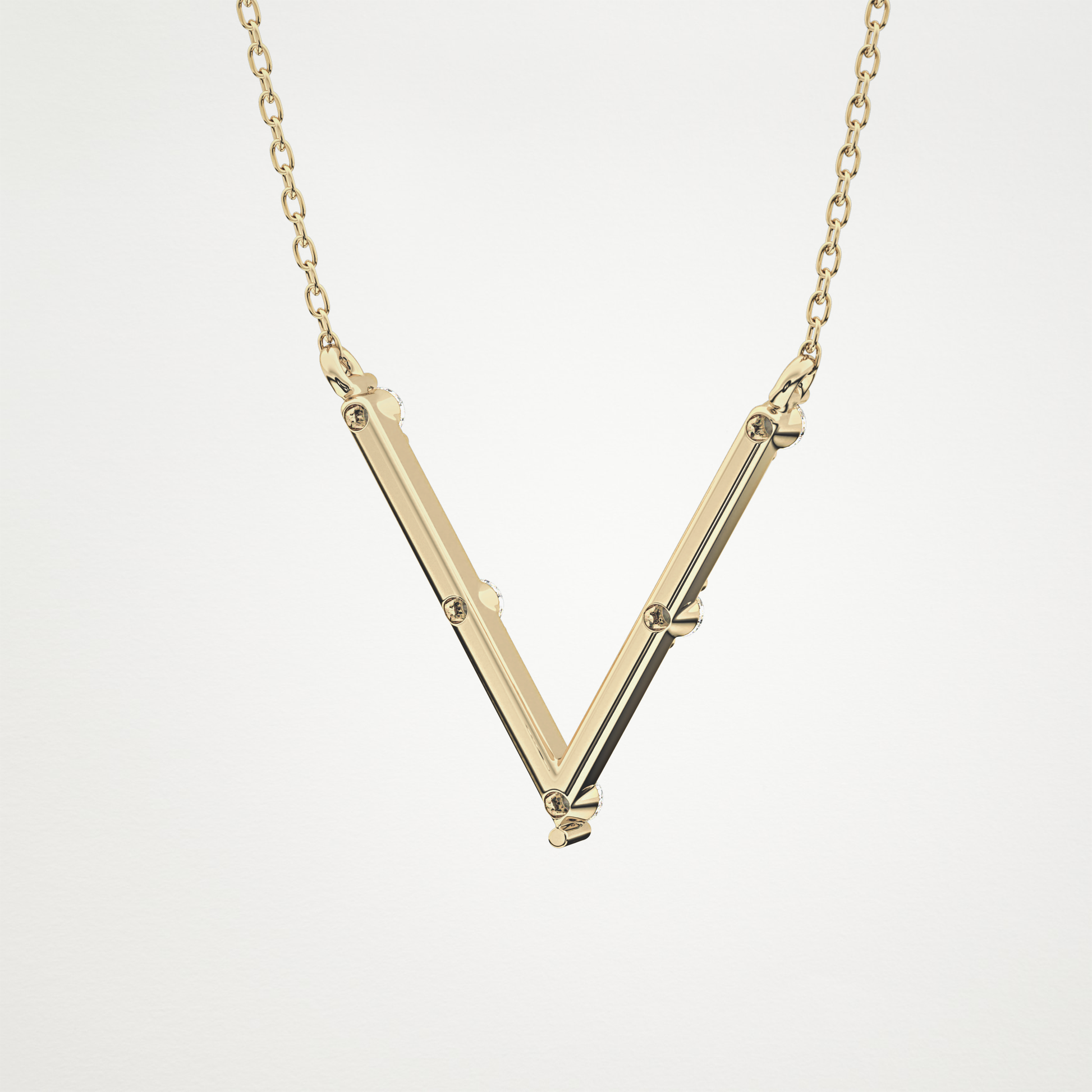 0.08 TCW Round Lab Grown Diamond V Shaped Five Stone Necklace
