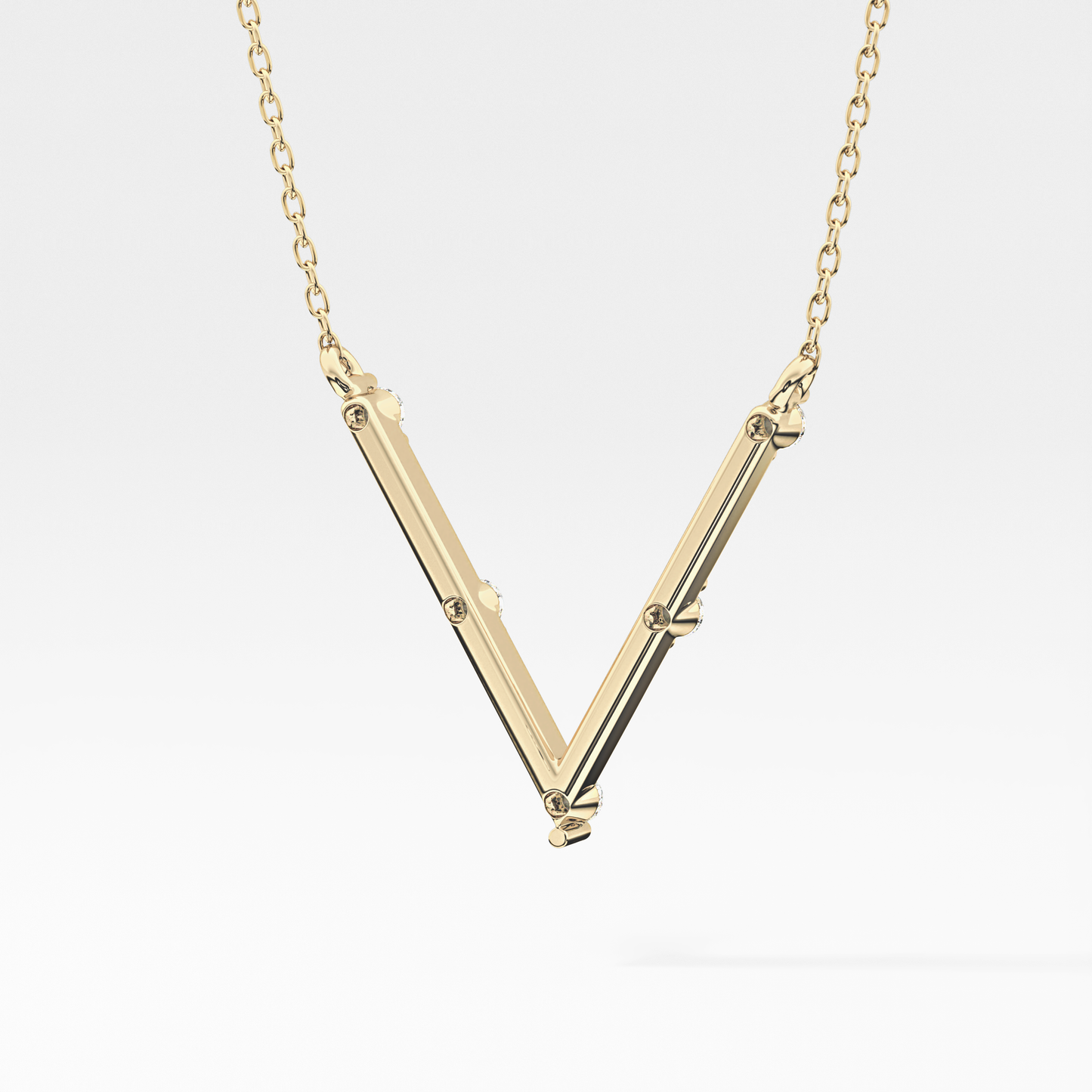 0.08 TCW Round Lab Grown Diamond V Shaped Five Stone Necklace