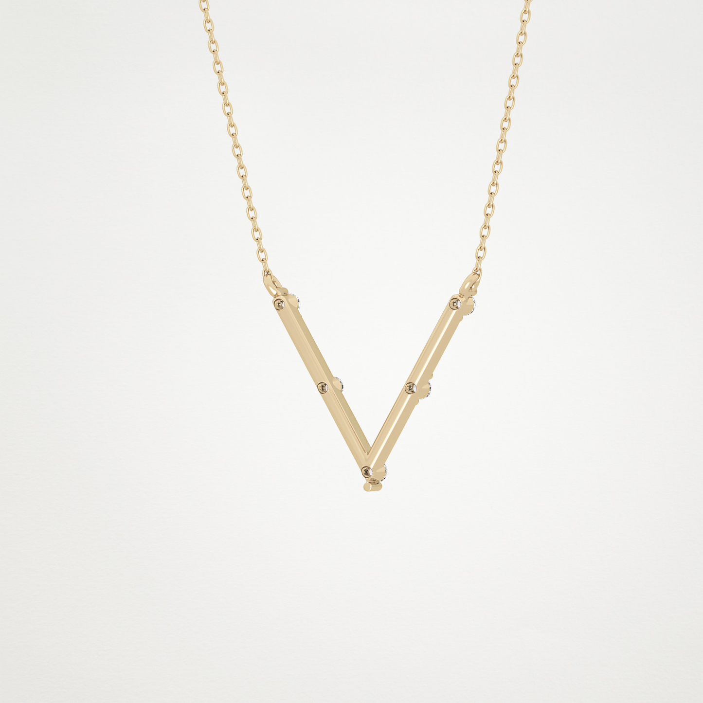 0.08 TCW Round Lab Grown Diamond V Shaped Five Stone Necklace