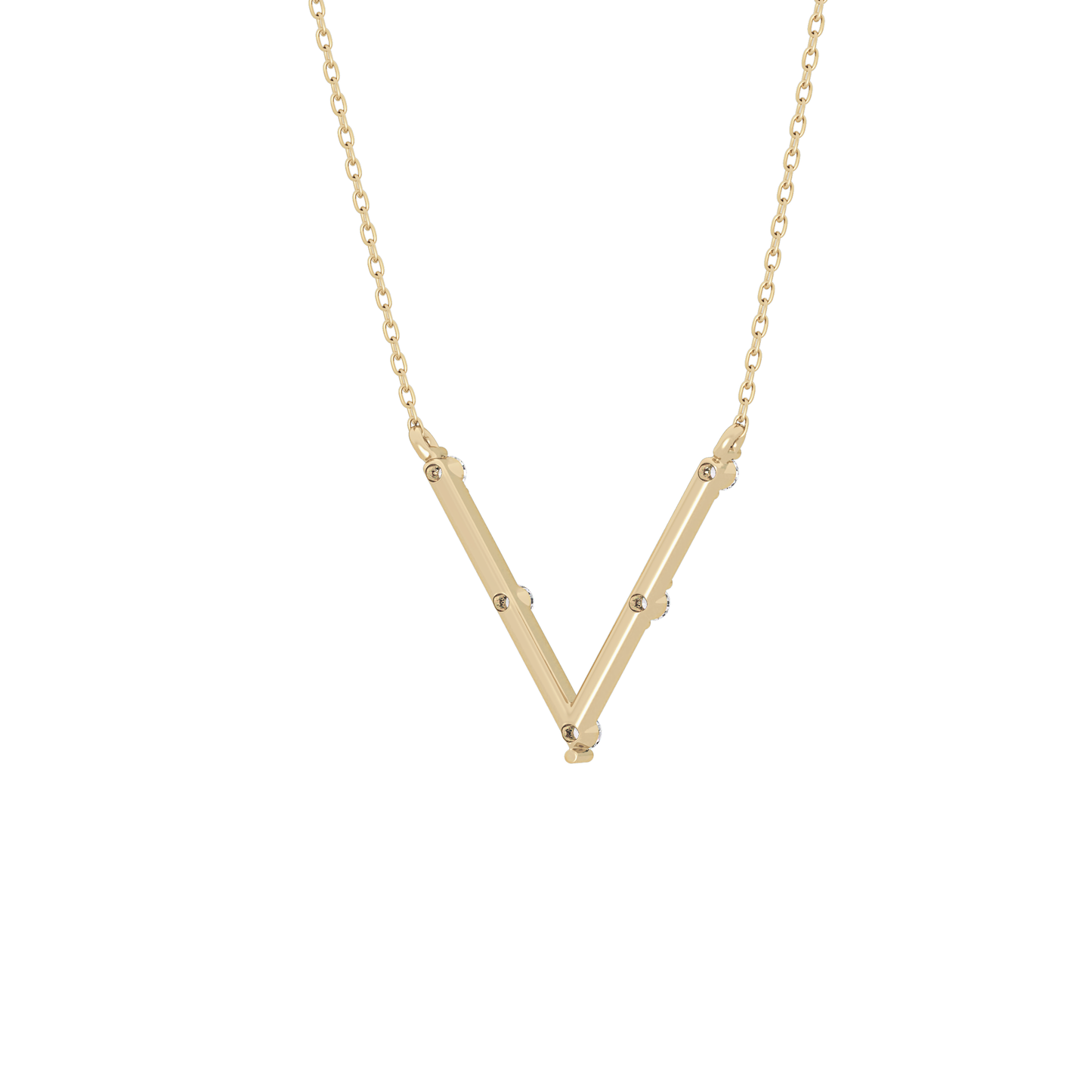 0.08 TCW Round Lab Grown Diamond V Shaped Five Stone Necklace