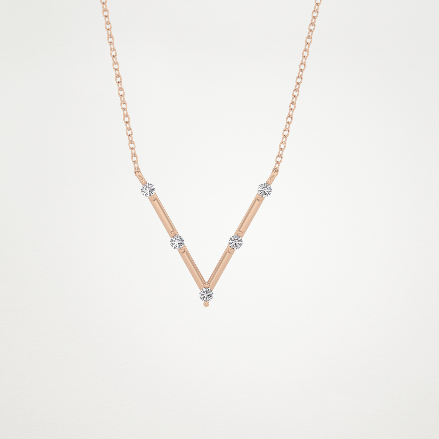 0.08 TCW Round Lab Grown Diamond V Shaped Five Stone Necklace