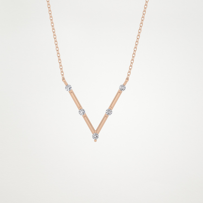 0.08 TCW Round Lab Grown Diamond V Shaped Five Stone Necklace