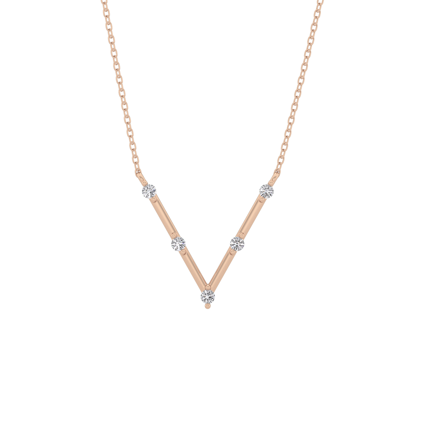 0.08 TCW Round Lab Grown Diamond V Shaped Five Stone Necklace