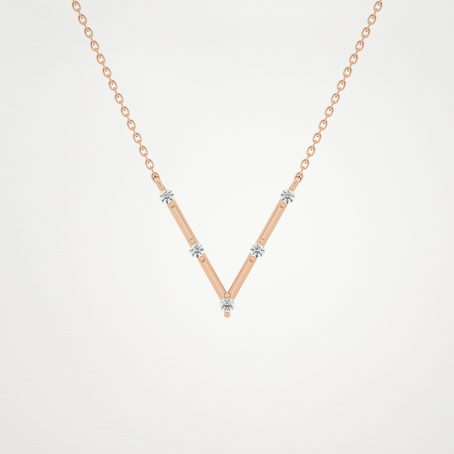 0.08 TCW Round Lab Grown Diamond V Shaped Five Stone Necklace