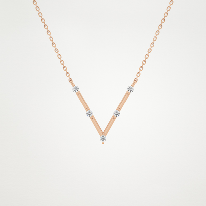 0.08 TCW Round Lab Grown Diamond V Shaped Five Stone Necklace