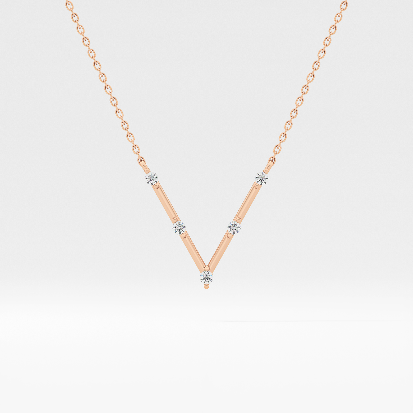 0.08 TCW Round Lab Grown Diamond V Shaped Five Stone Necklace