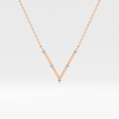 0.08 TCW Round Lab Grown Diamond V Shaped Five Stone Necklace