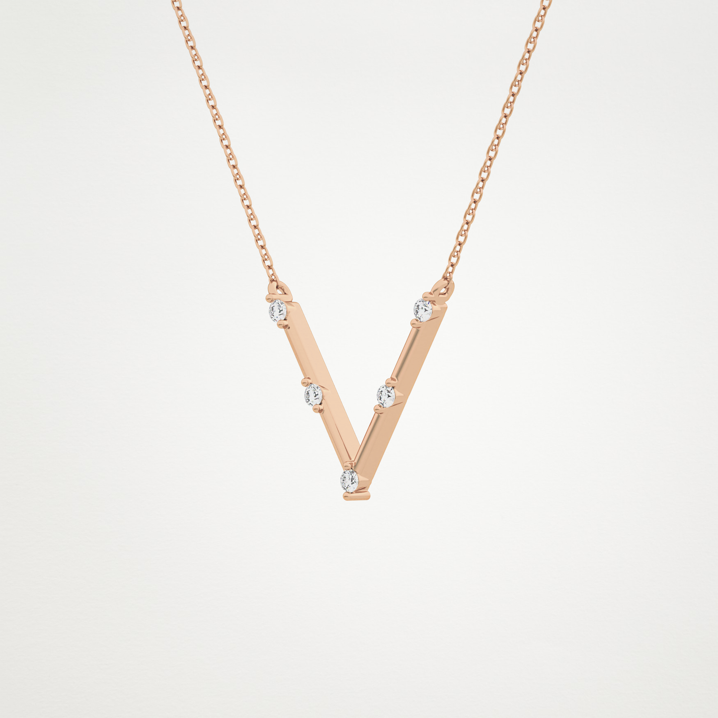 0.08 TCW Round Lab Grown Diamond V Shaped Five Stone Necklace