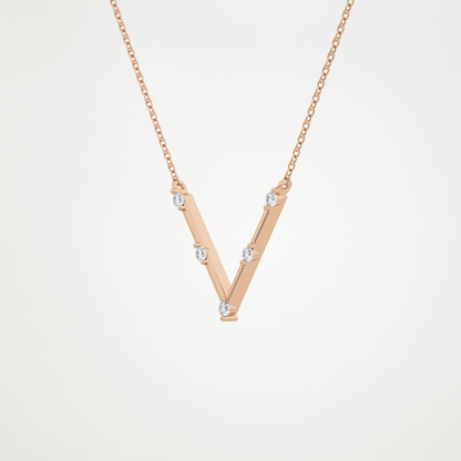 0.08 TCW Round Lab Grown Diamond V Shaped Five Stone Necklace