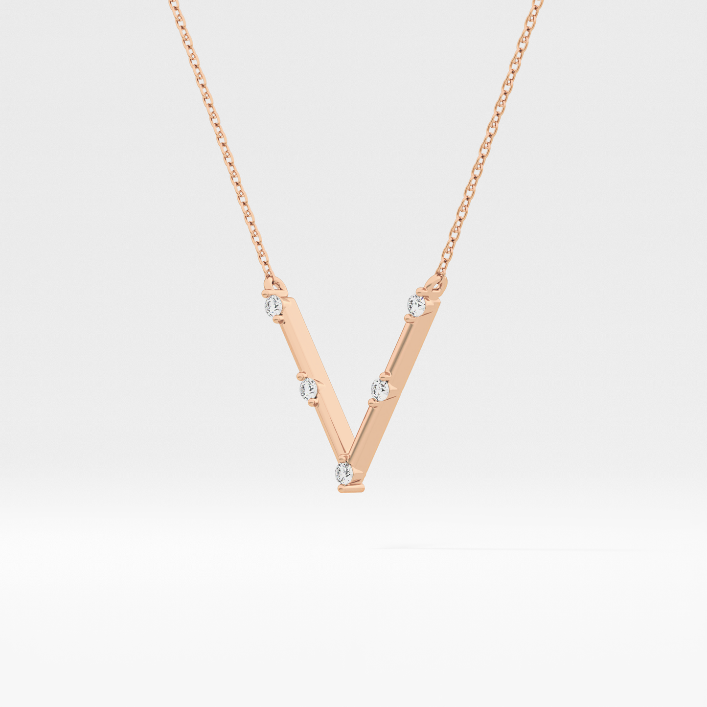 0.08 TCW Round Lab Grown Diamond V Shaped Five Stone Necklace