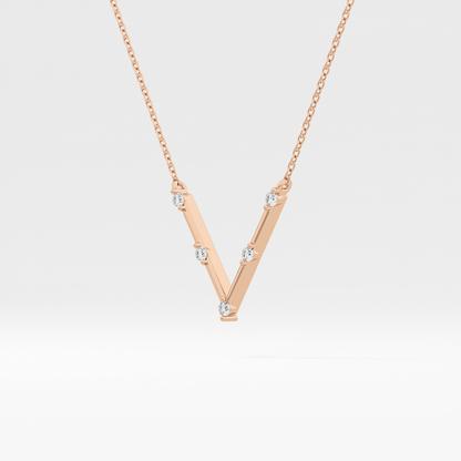 0.08 TCW Round Lab Grown Diamond V Shaped Five Stone Necklace