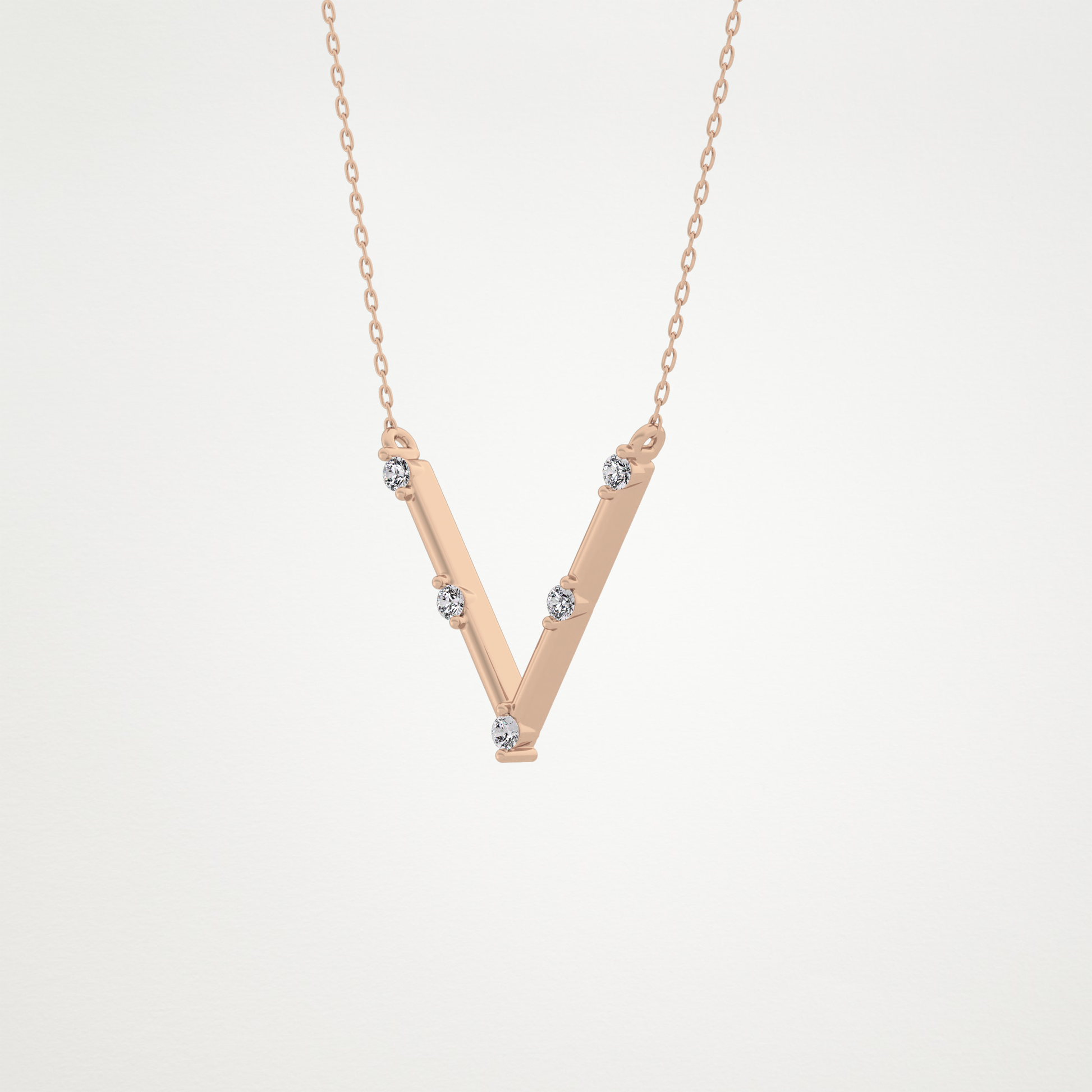 0.08 TCW Round Lab Grown Diamond V Shaped Five Stone Necklace