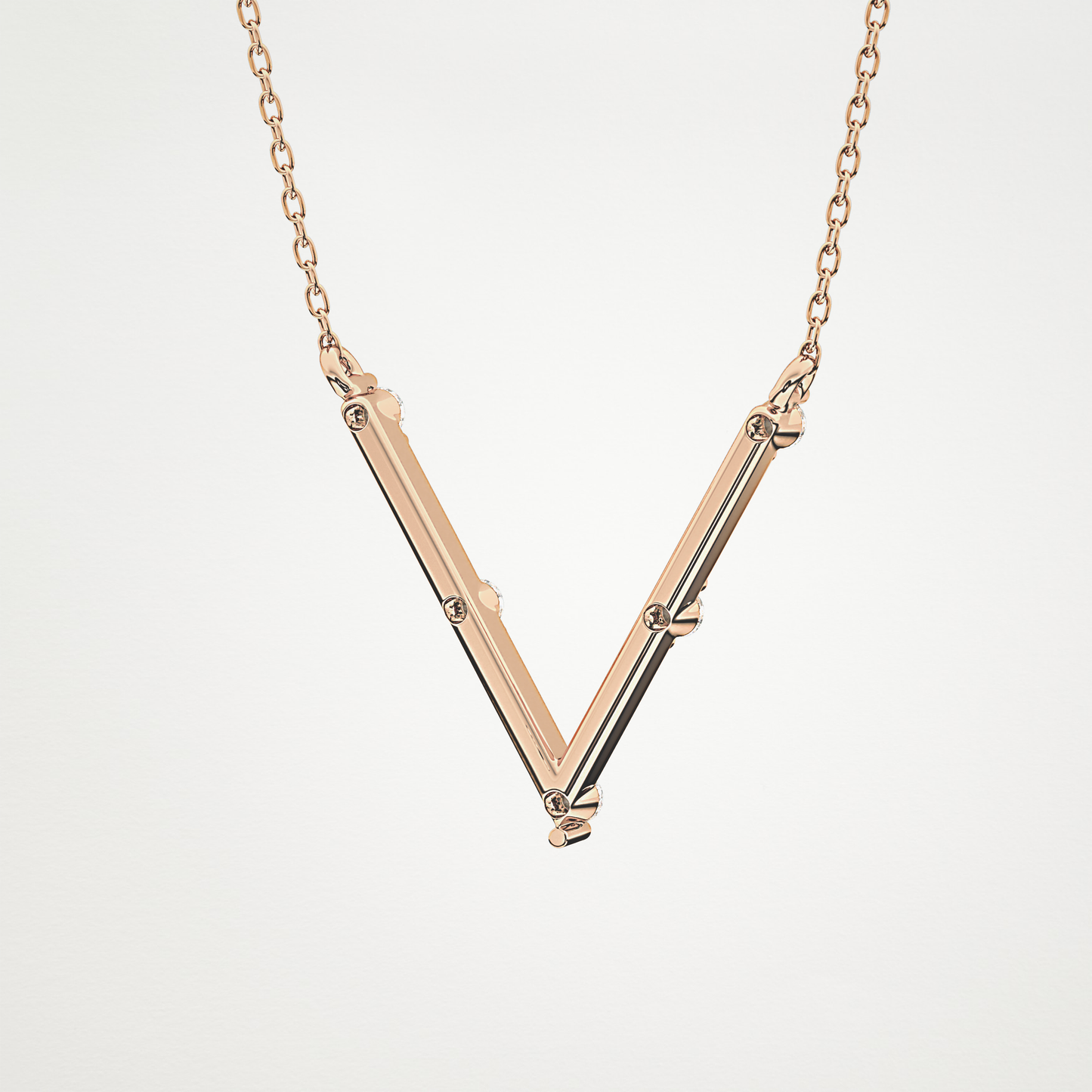 0.08 TCW Round Lab Grown Diamond V Shaped Five Stone Necklace