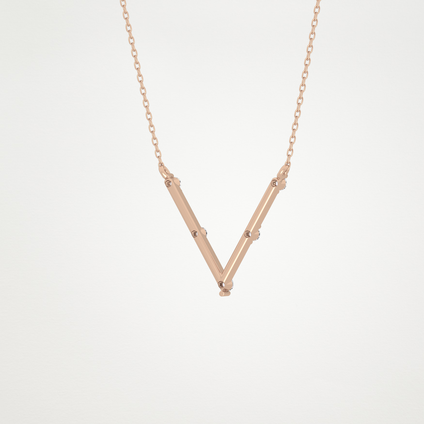 0.08 TCW Round Lab Grown Diamond V Shaped Five Stone Necklace