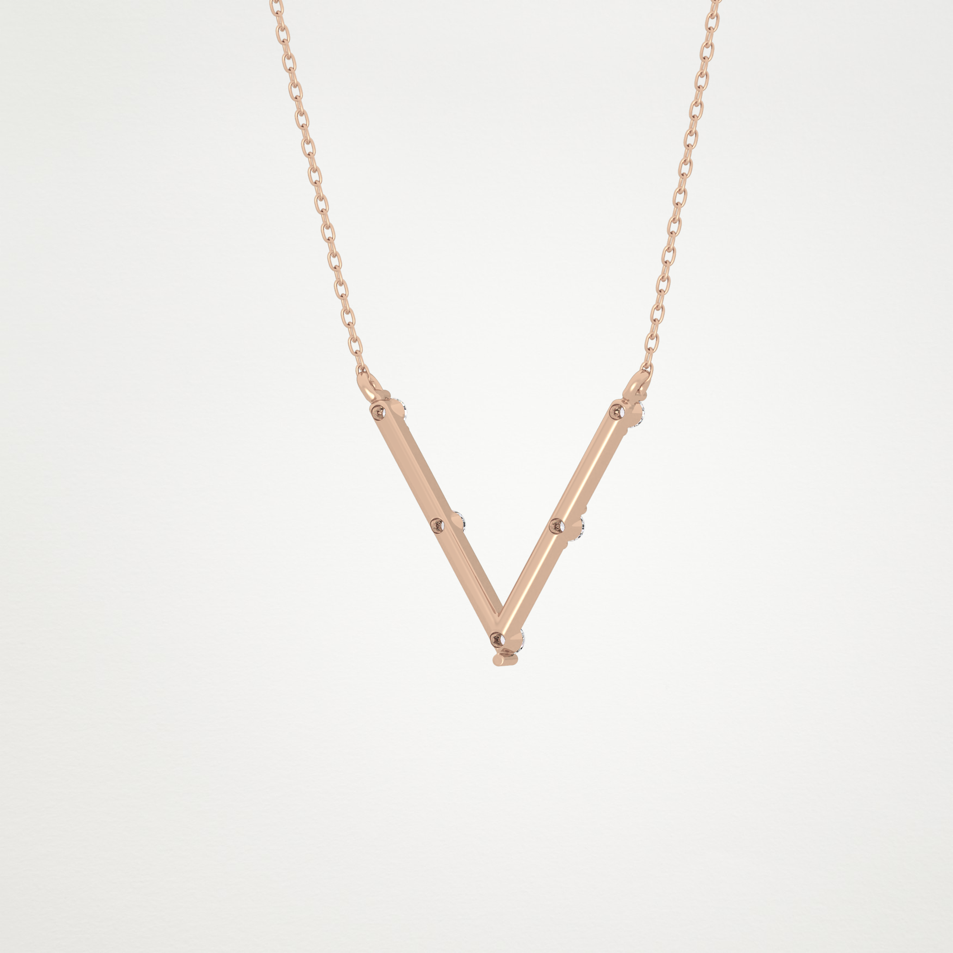 0.08 TCW Round Lab Grown Diamond V Shaped Five Stone Necklace