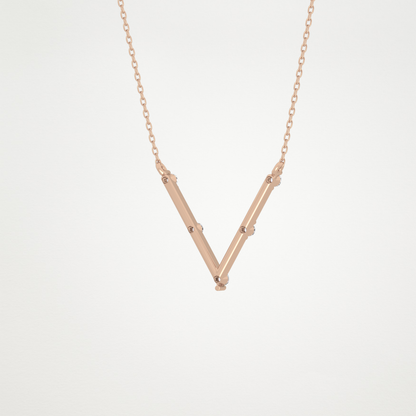 0.08 TCW Round Lab Grown Diamond V Shaped Five Stone Necklace