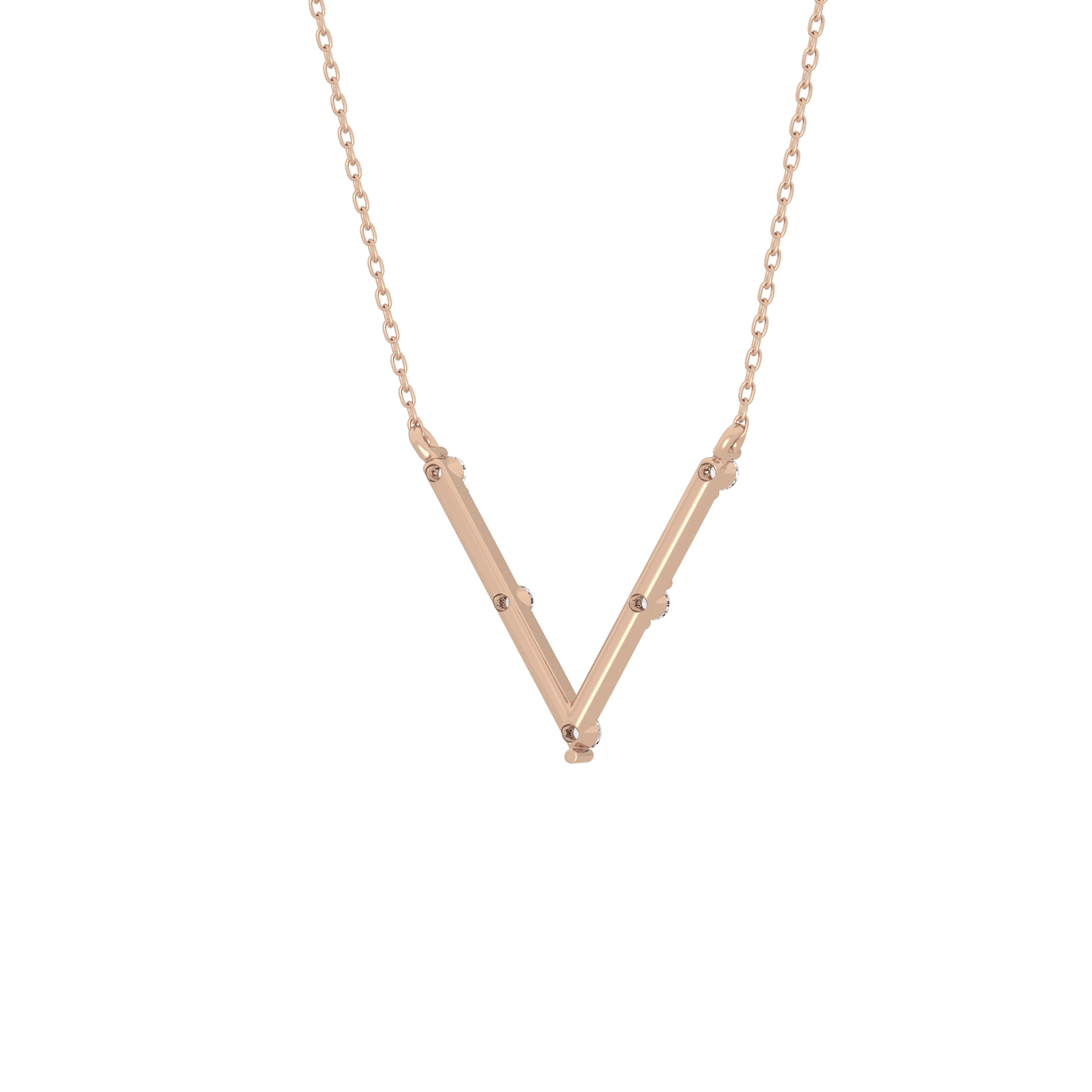 0.08 TCW Round Lab Grown Diamond V Shaped Five Stone Necklace