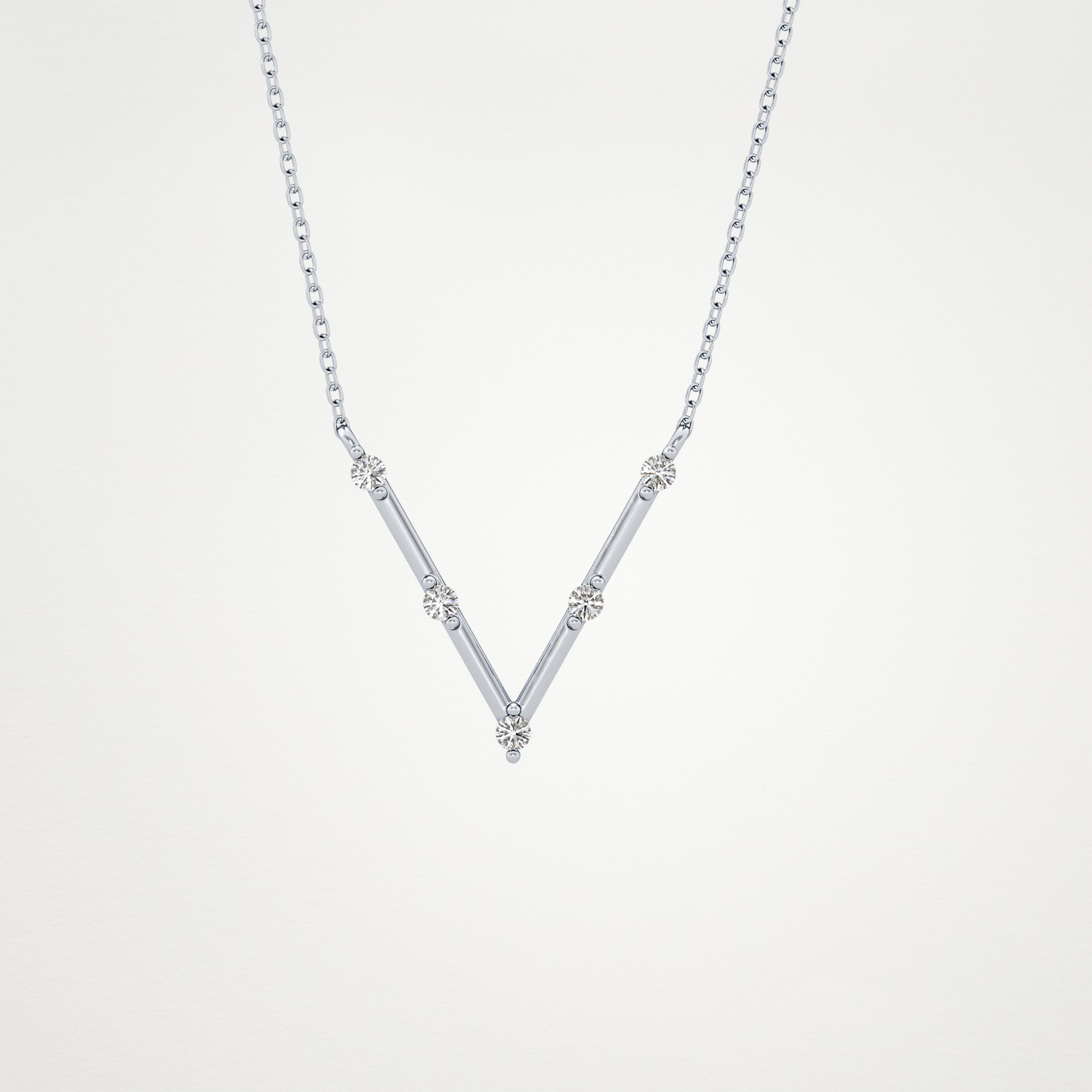 0.08 TCW Round Lab Grown Diamond V Shaped Five Stone Necklace