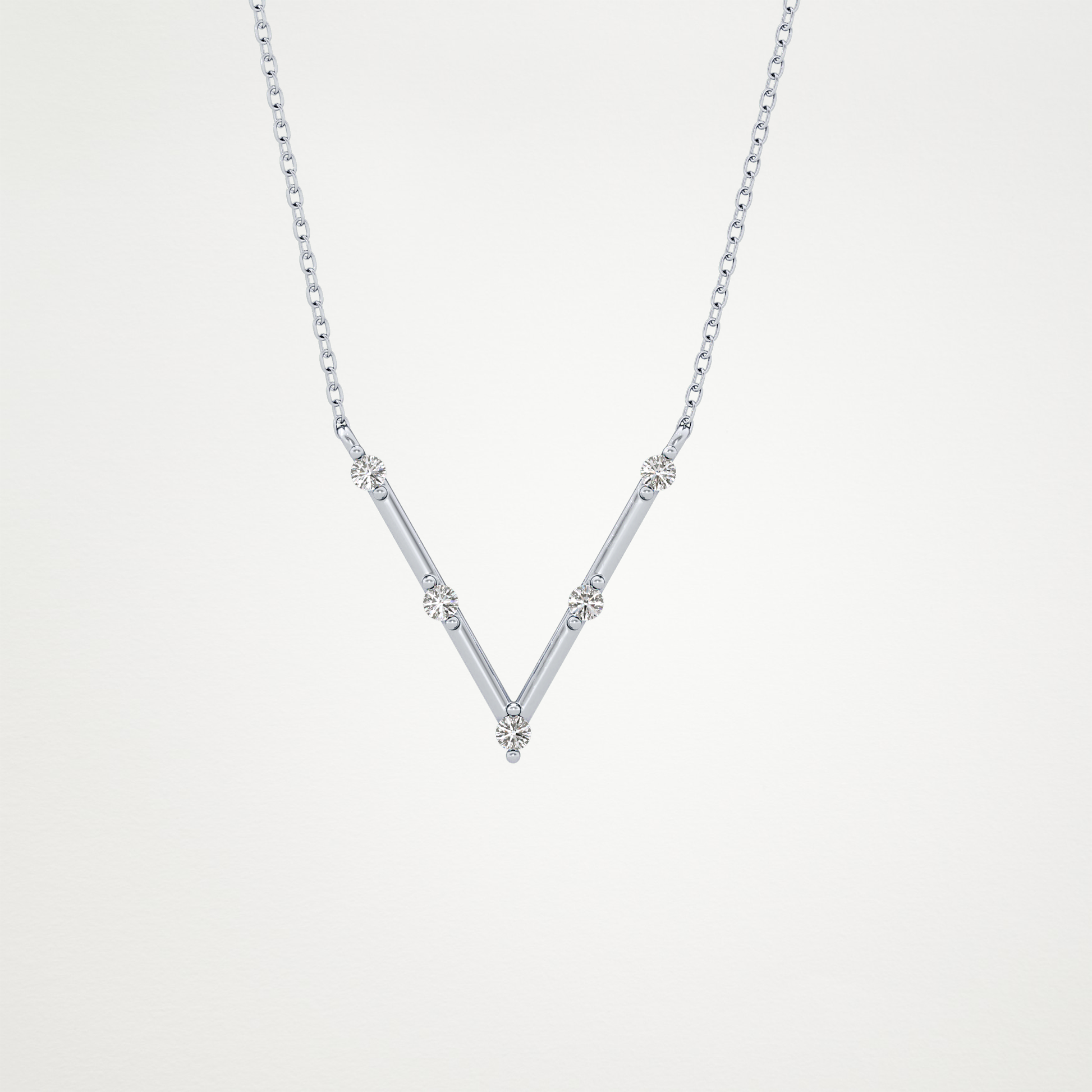 0.08 TCW Round Lab Grown Diamond V Shaped Five Stone Necklace