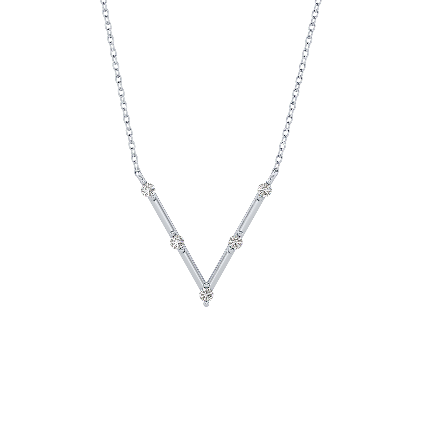 0.08 TCW Round Lab Grown Diamond V Shaped Five Stone Necklace