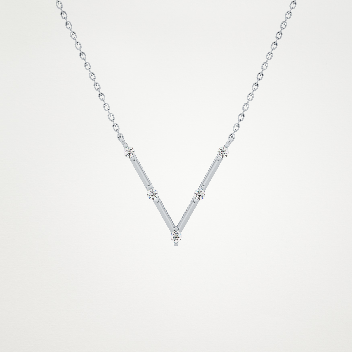 0.08 TCW Round Lab Grown Diamond V Shaped Five Stone Necklace
