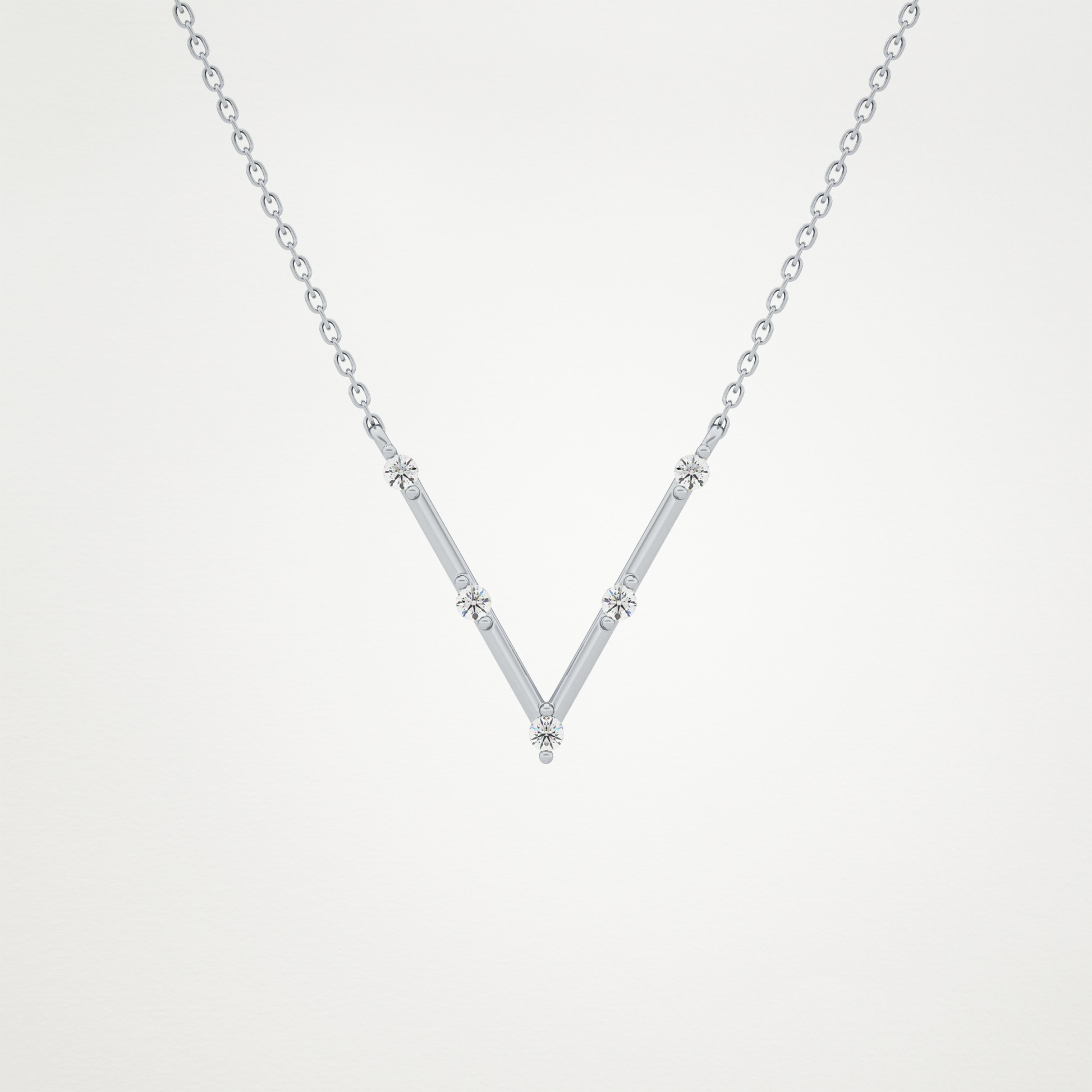 0.08 TCW Round Lab Grown Diamond V Shaped Five Stone Necklace