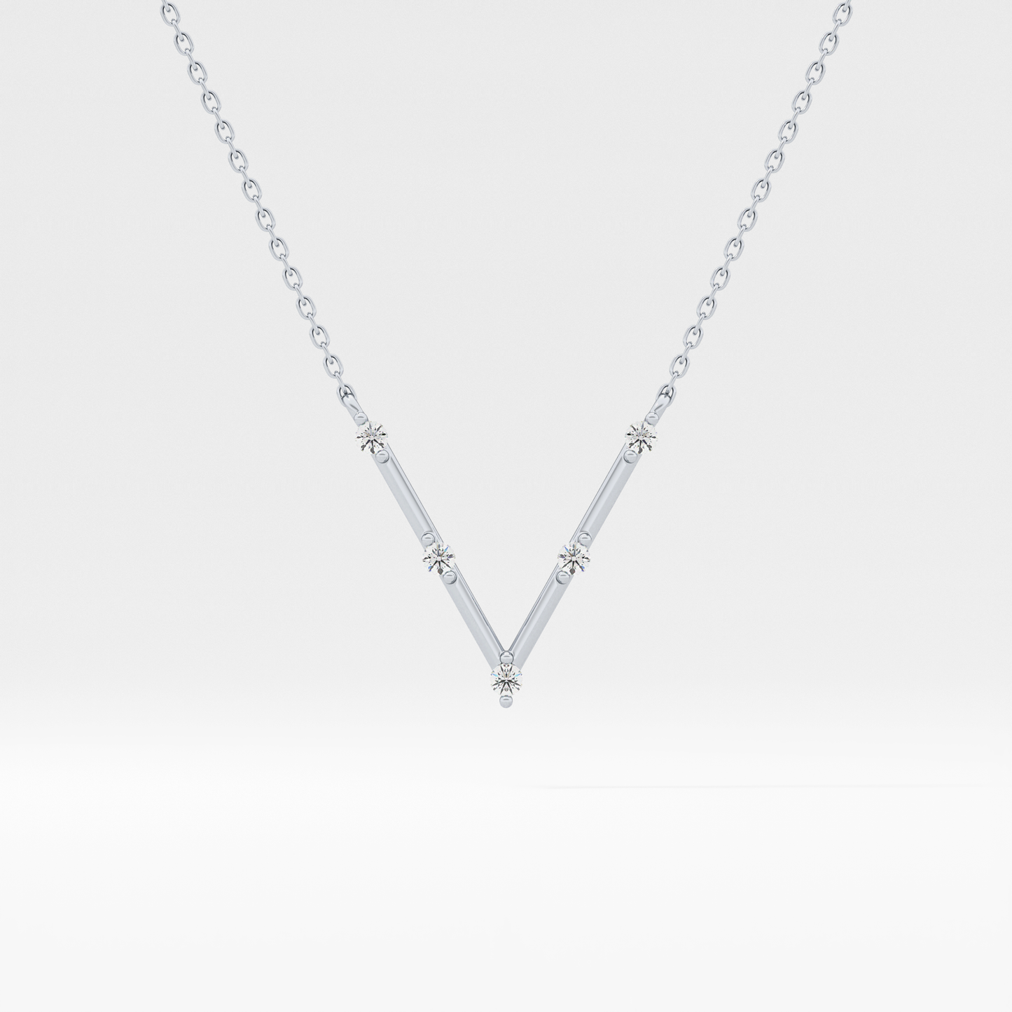 0.08 TCW Round Lab Grown Diamond V Shaped Five Stone Necklace