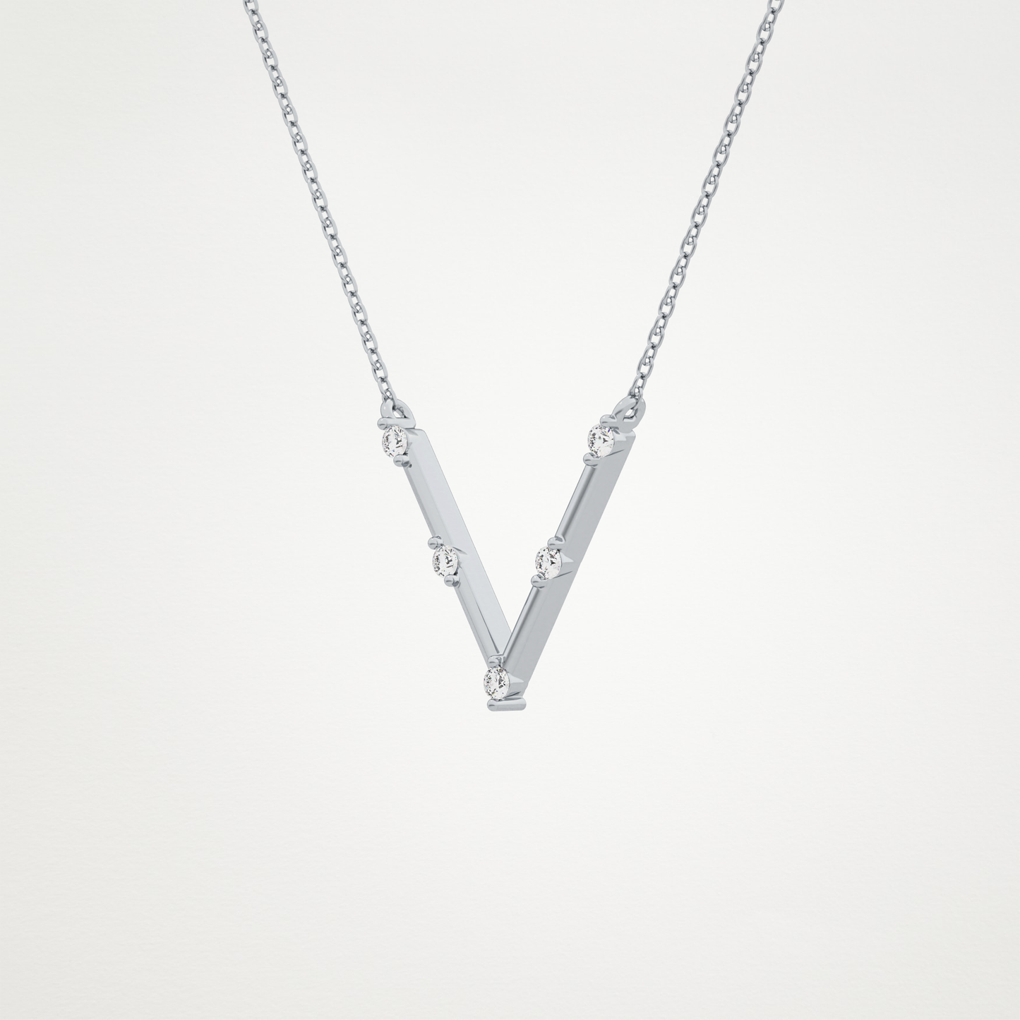 0.08 TCW Round Lab Grown Diamond V Shaped Five Stone Necklace