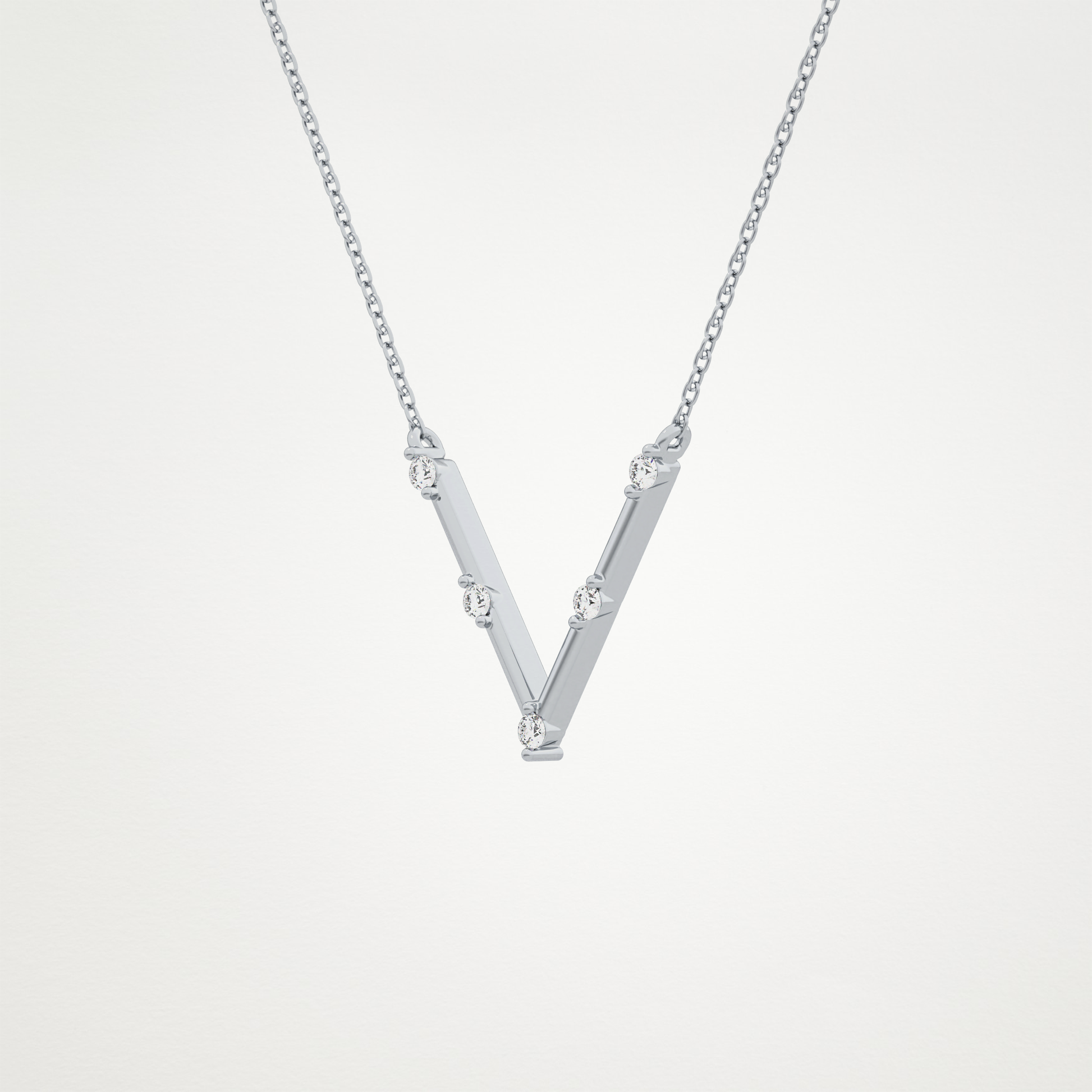 0.08 TCW Round Lab Grown Diamond V Shaped Five Stone Necklace