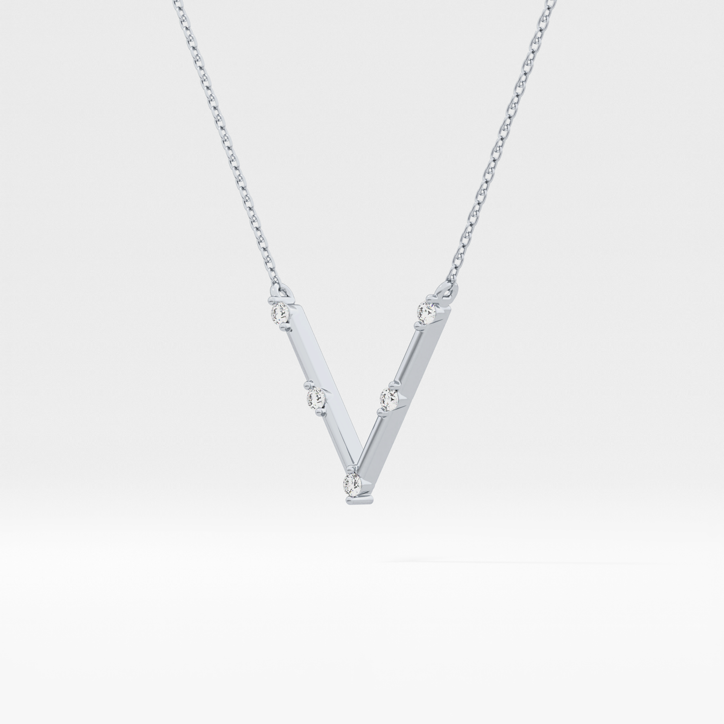 0.08 TCW Round Lab Grown Diamond V Shaped Five Stone Necklace