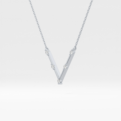 0.08 TCW Round Lab Grown Diamond V Shaped Five Stone Necklace