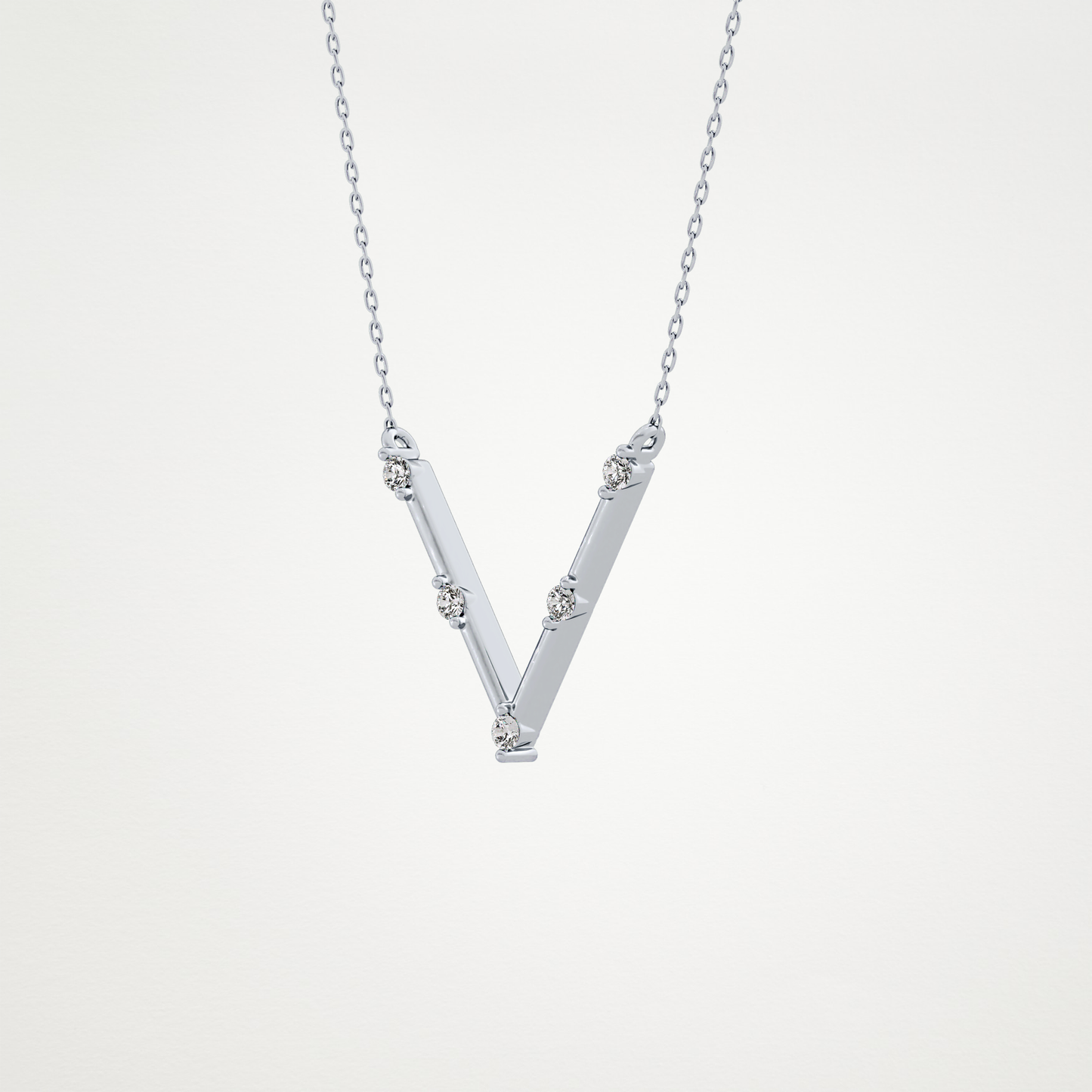 0.08 TCW Round Lab Grown Diamond V Shaped Five Stone Necklace