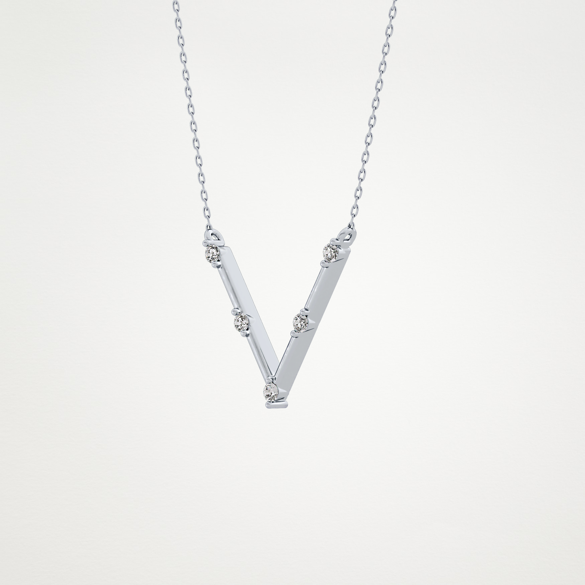 0.08 TCW Round Lab Grown Diamond V Shaped Five Stone Necklace