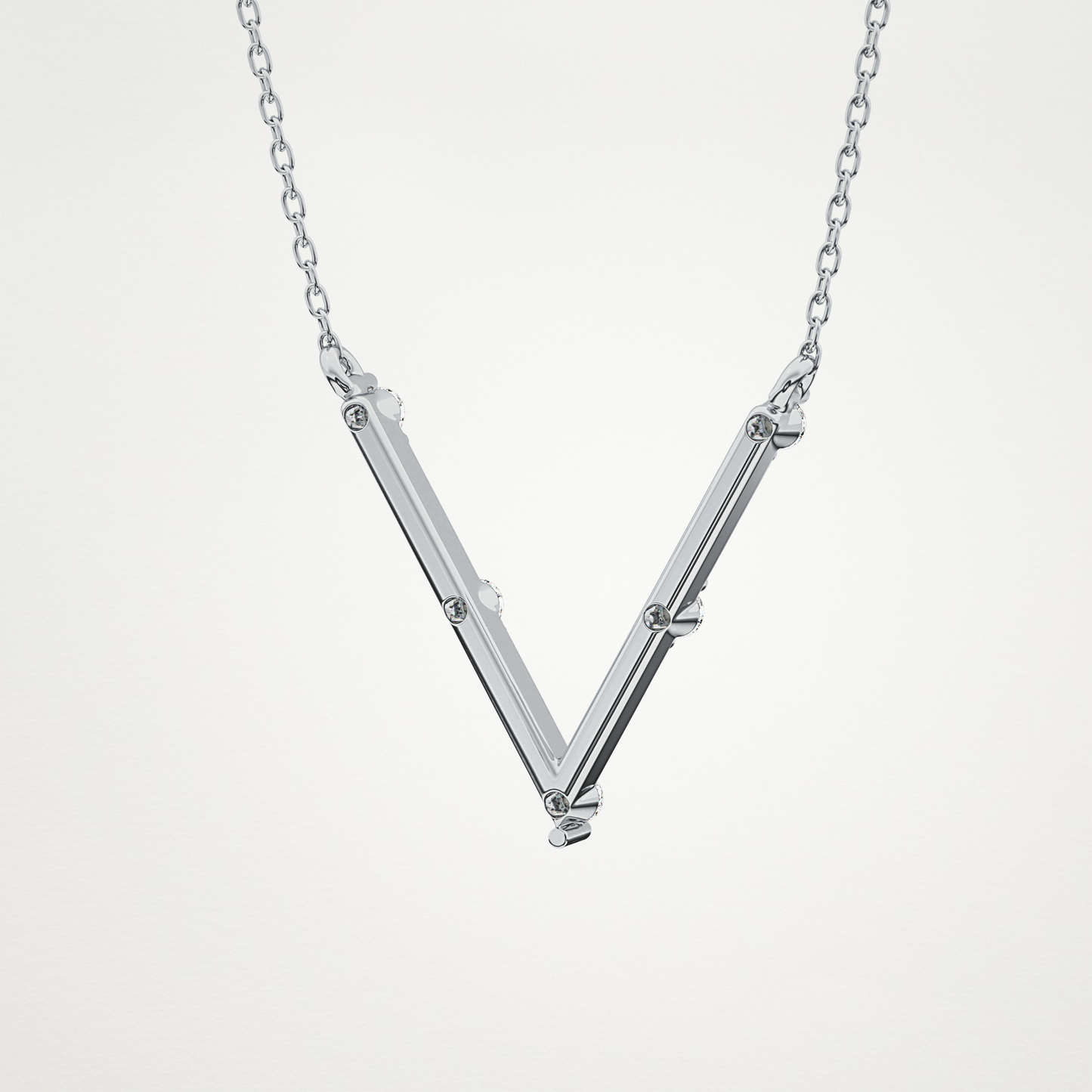 0.08 TCW Round Lab Grown Diamond V Shaped Five Stone Necklace