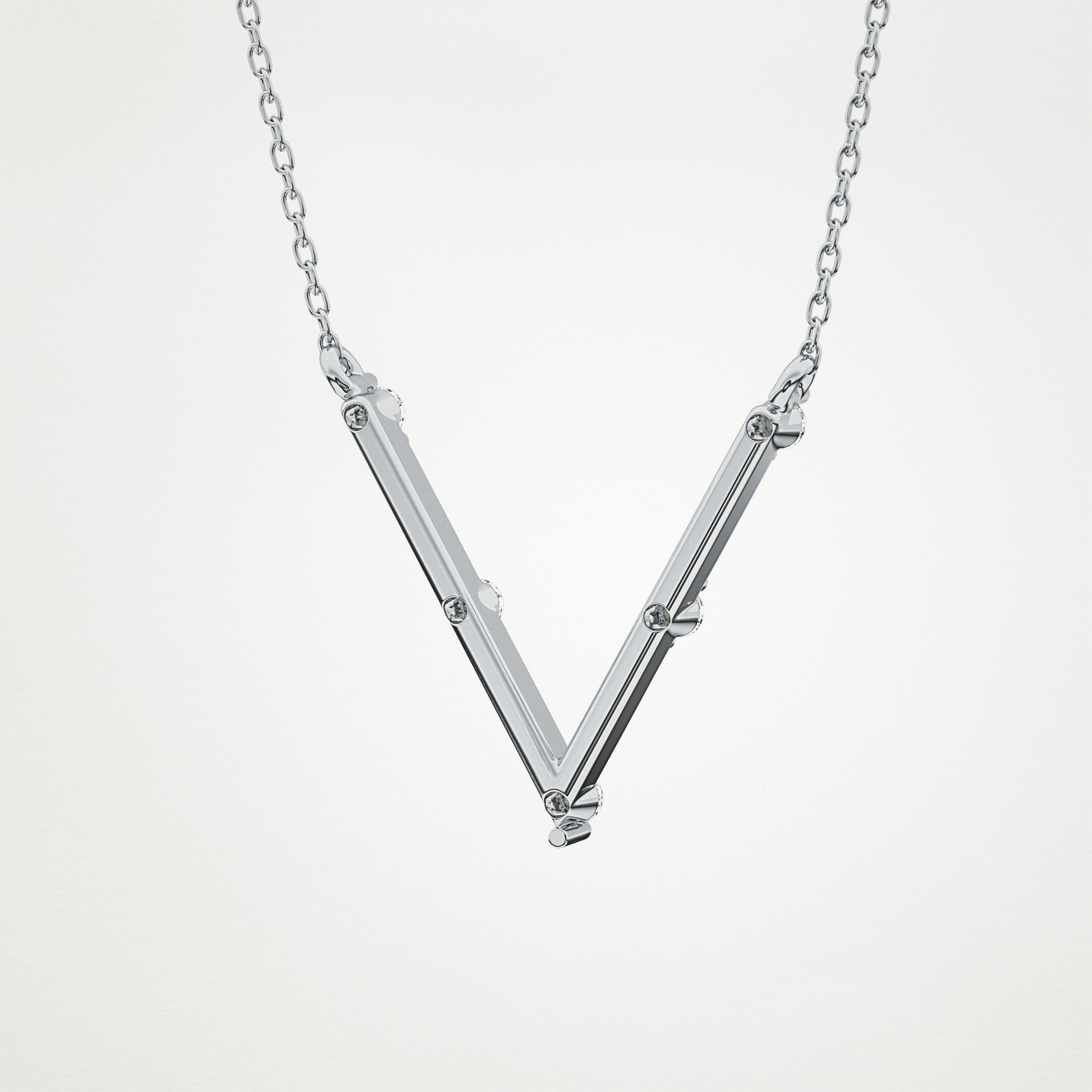 0.08 TCW Round Lab Grown Diamond V Shaped Five Stone Necklace