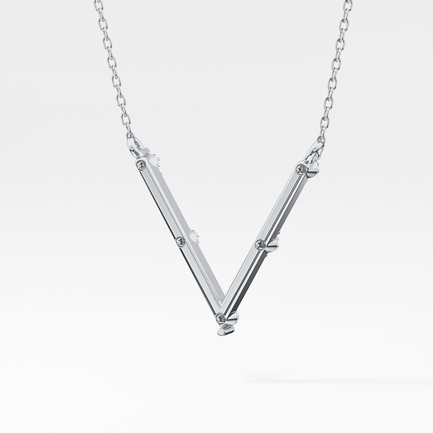 0.08 TCW Round Lab Grown Diamond V Shaped Five Stone Necklace
