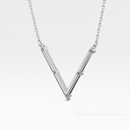 0.08 TCW Round Lab Grown Diamond V Shaped Five Stone Necklace