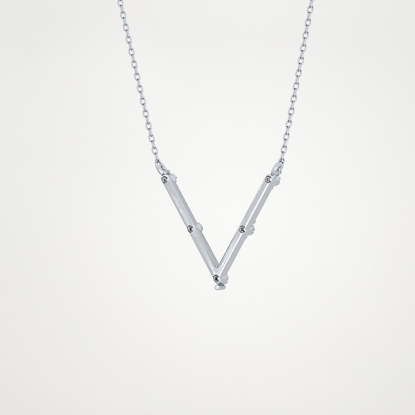 0.08 TCW Round Lab Grown Diamond V Shaped Five Stone Necklace