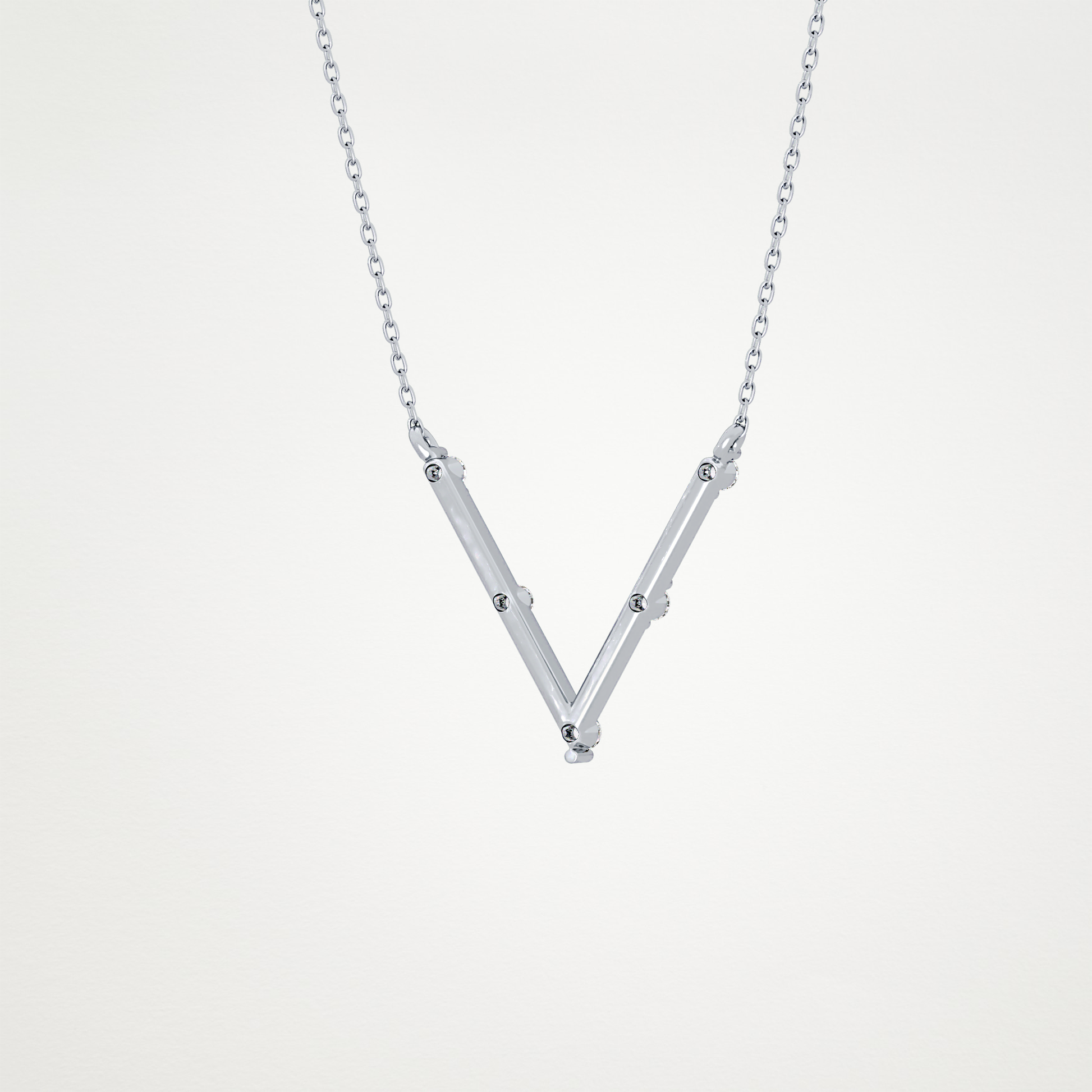 0.08 TCW Round Lab Grown Diamond V Shaped Five Stone Necklace