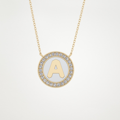 0.17 TCW Round Lab Grown Diamond A Initial Printed Halo Necklace