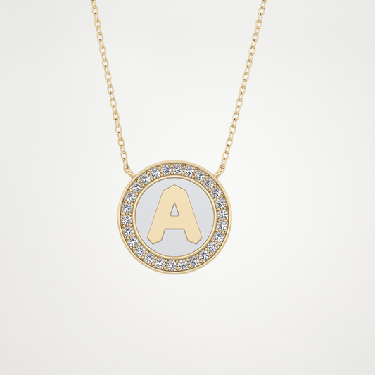 0.17 TCW Round Lab Grown Diamond A Initial Printed Halo Necklace
