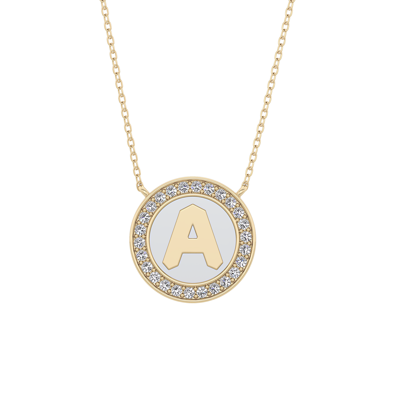 0.17 TCW Round Lab Grown Diamond A Initial Printed Halo Necklace
