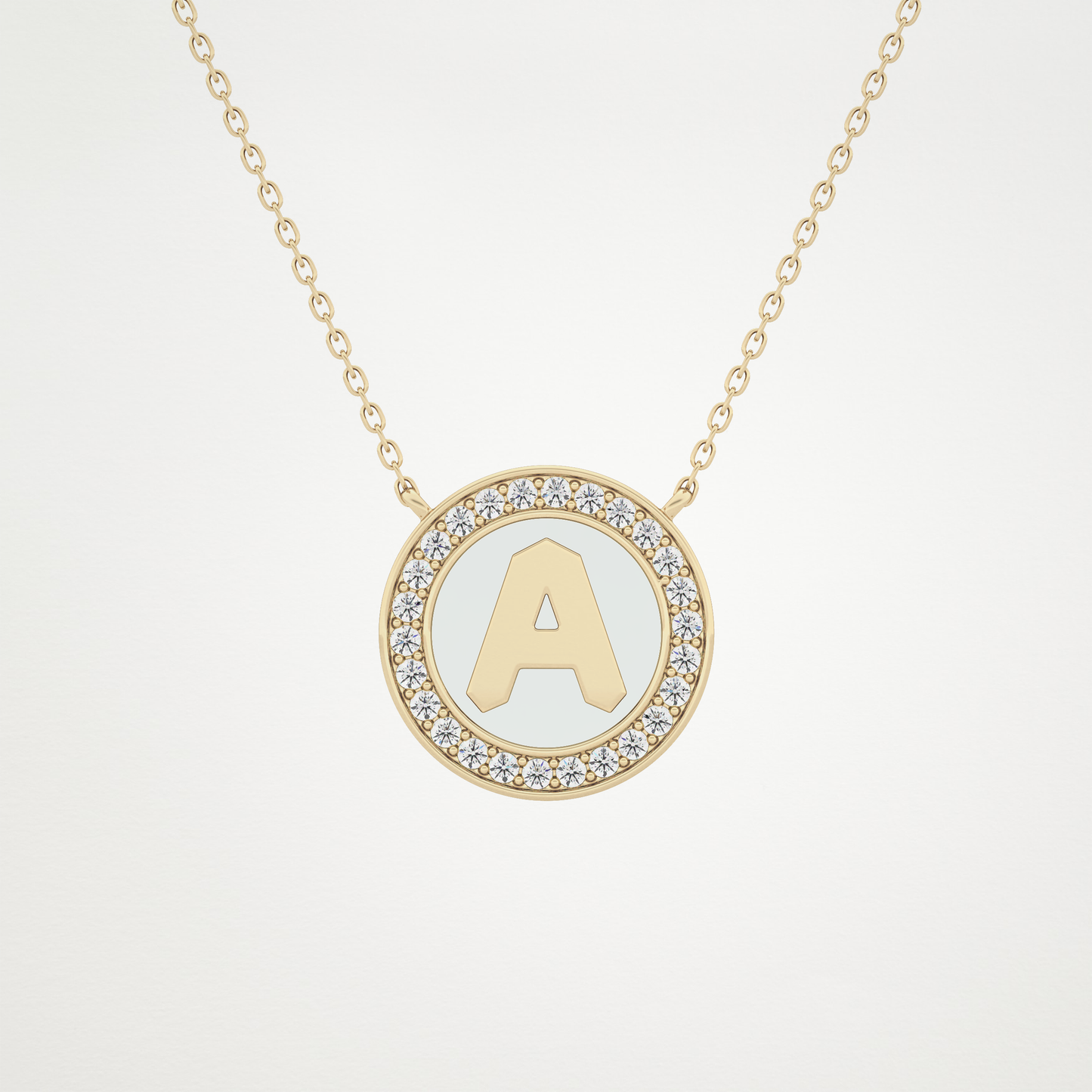 0.17 TCW Round Lab Grown Diamond A Initial Printed Halo Necklace