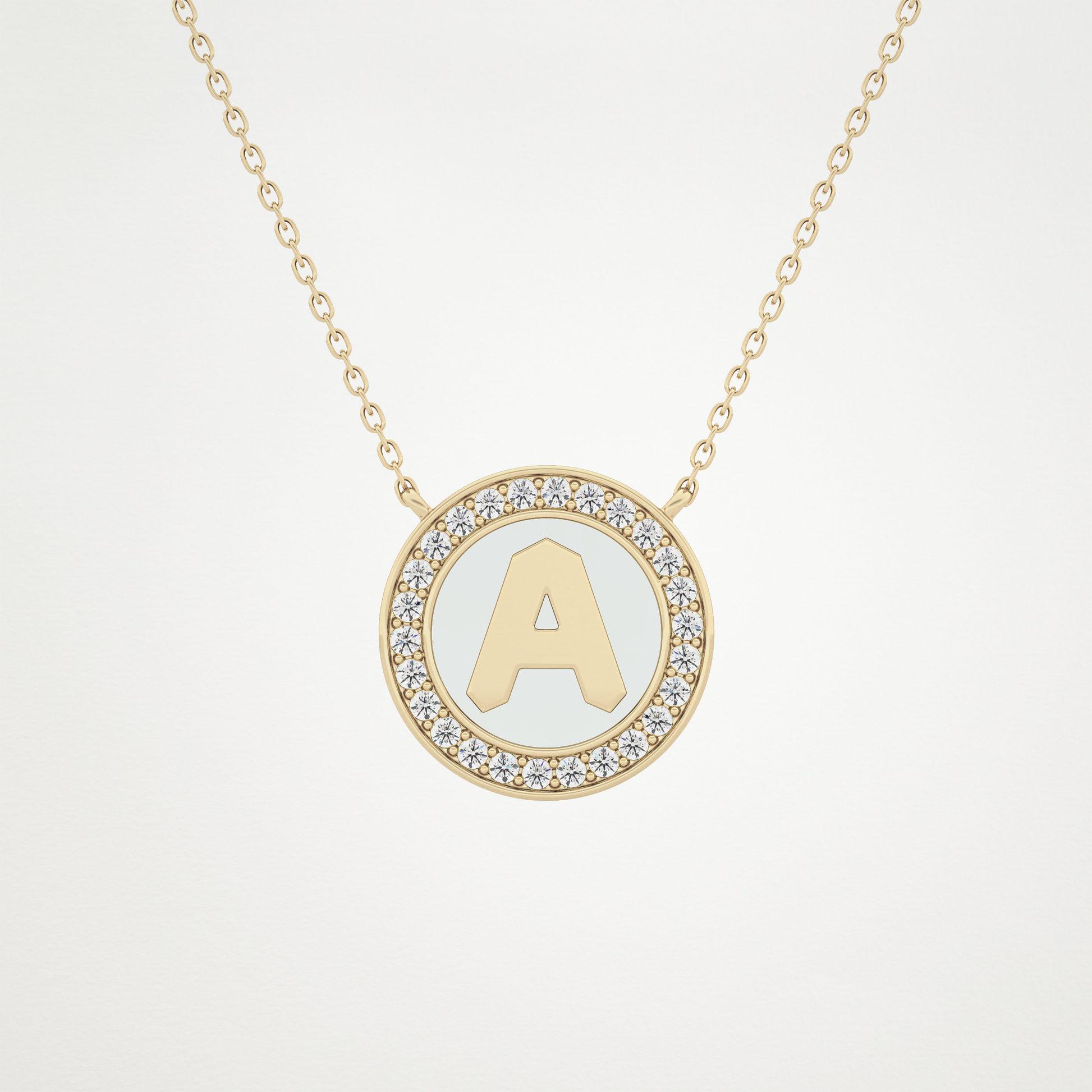 0.17 TCW Round Lab Grown Diamond A Initial Printed Halo Necklace