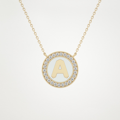 0.17 TCW Round Lab Grown Diamond A Initial Printed Halo Necklace