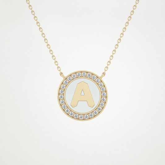 0.17 TCW Round Lab Grown Diamond A Initial Printed Halo Necklace