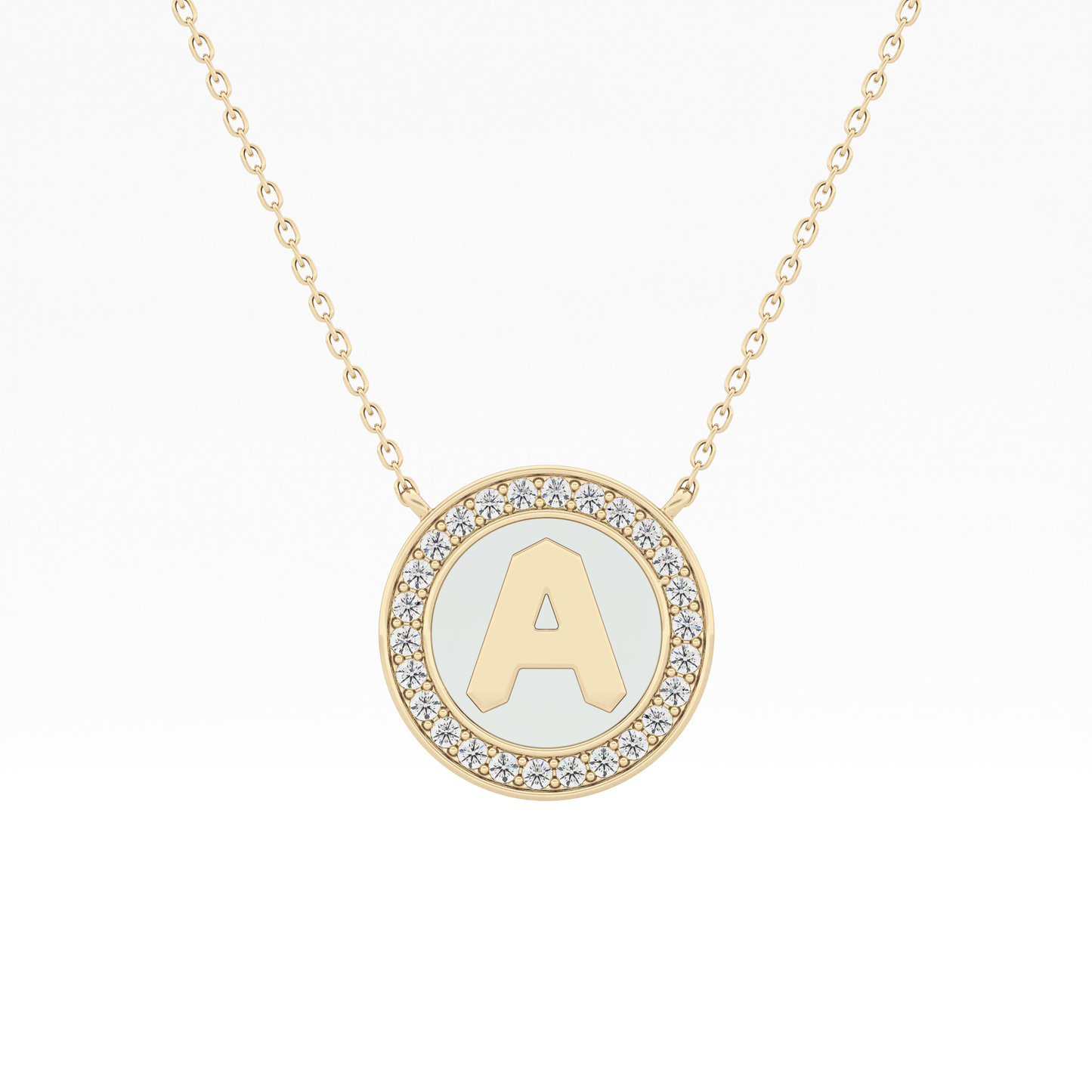 0.17 TCW Round Lab Grown Diamond A Initial Printed Halo Necklace