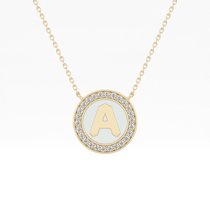 0.17 TCW Round Lab Grown Diamond A Initial Printed Halo Necklace