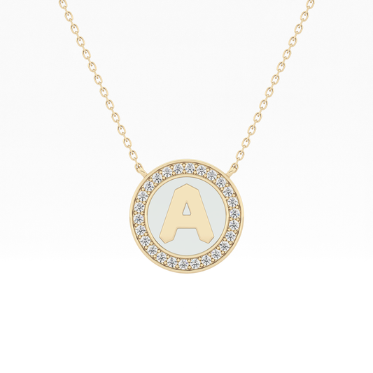 0.17 TCW Round Lab Grown Diamond A Initial Printed Halo Necklace