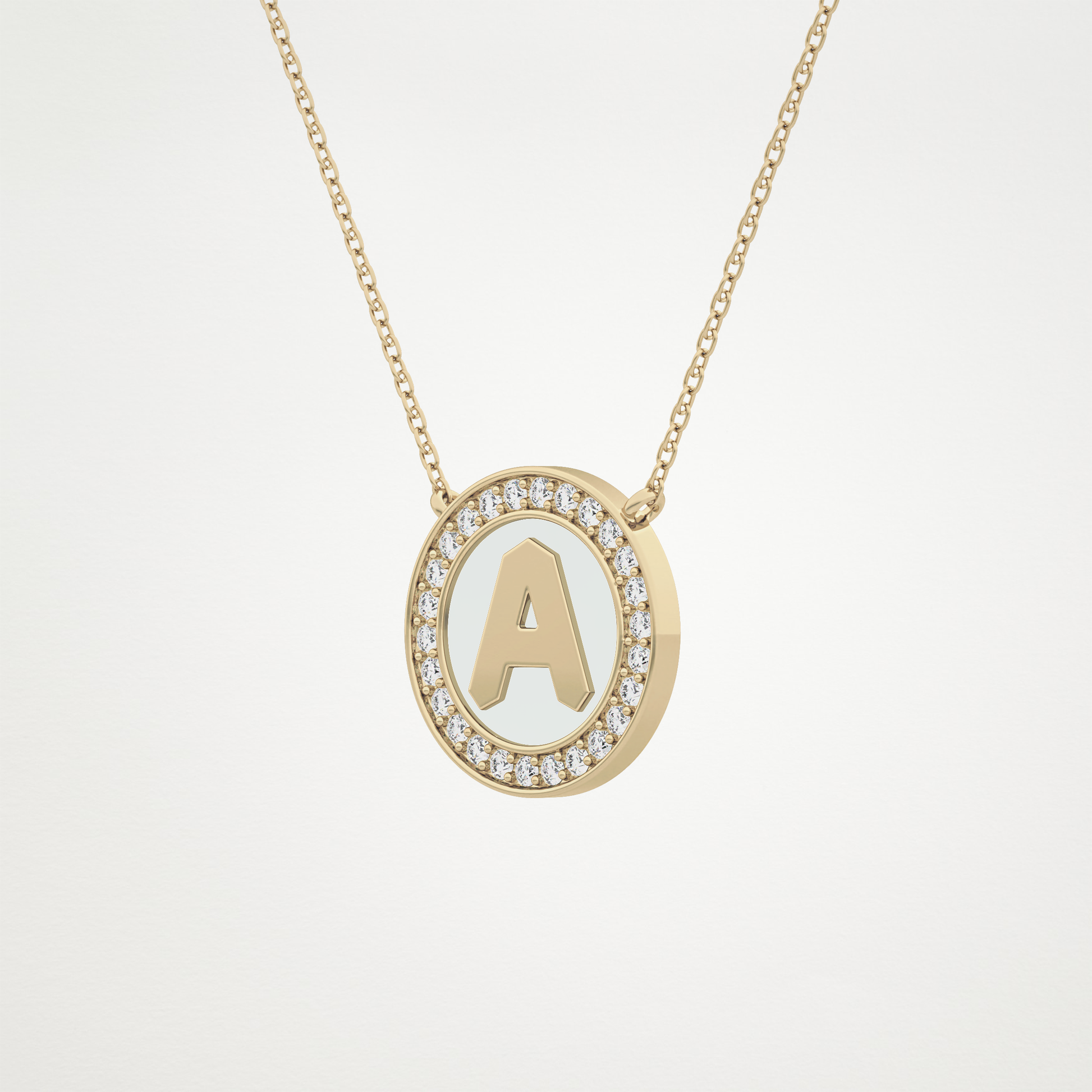 0.17 TCW Round Lab Grown Diamond A Initial Printed Halo Necklace